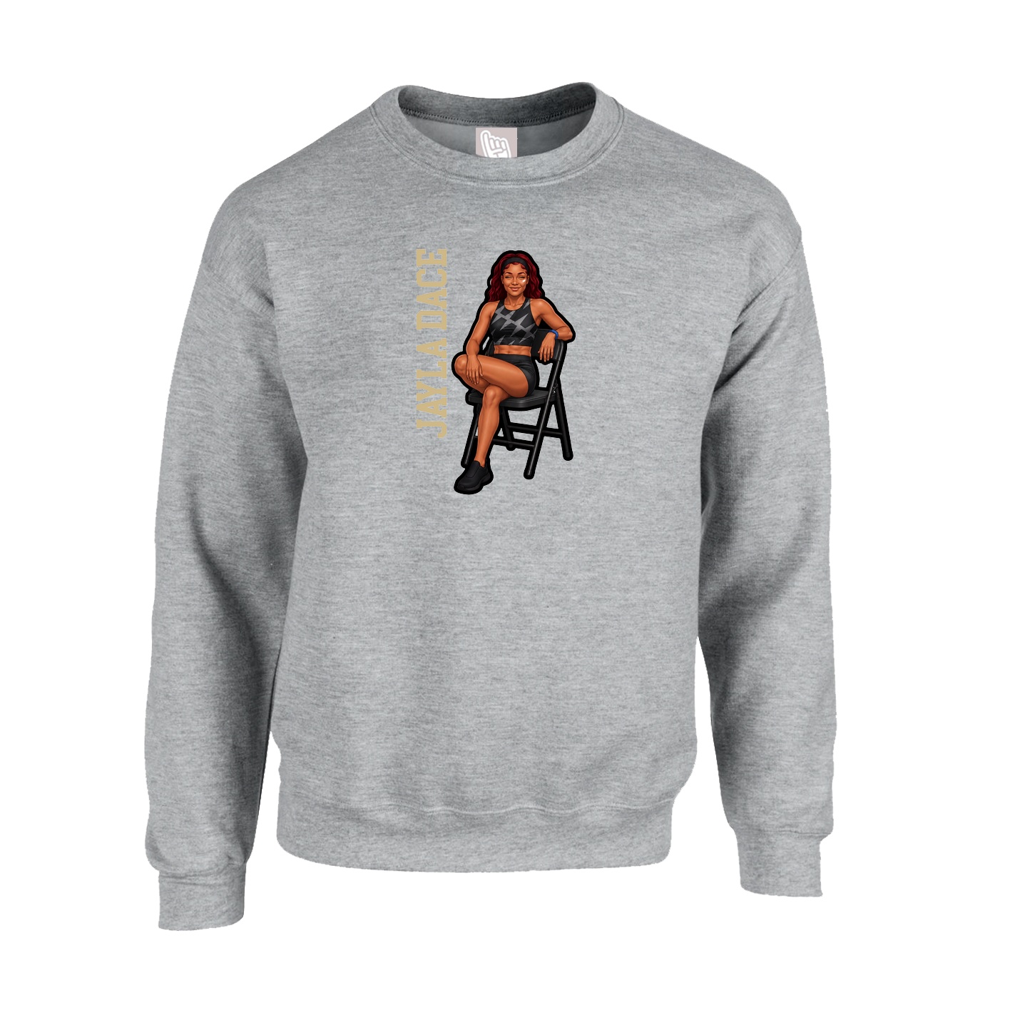Fleece Crew — Name Vertical in Grey