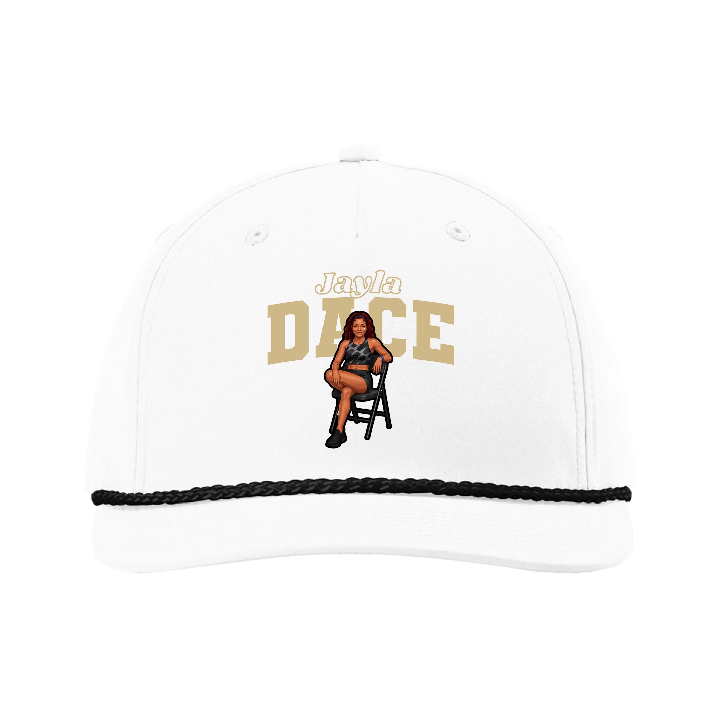 Five-Panel Classic Rope Cap — Name Arch in White