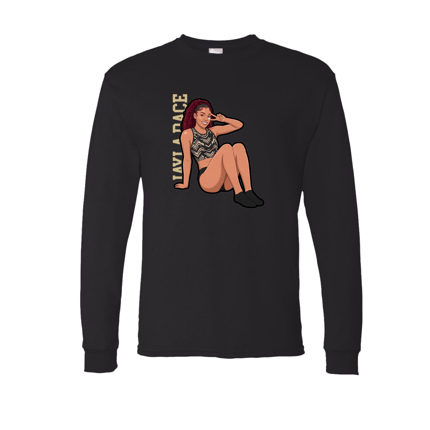 Long Sleeve Tee — Name Vertical in Black