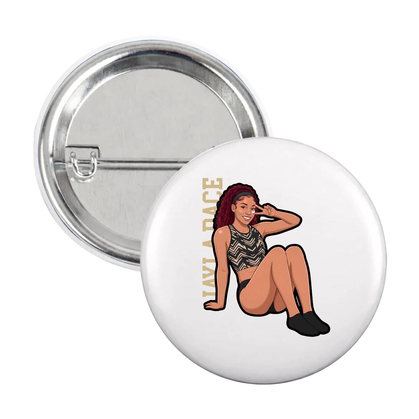 Game Day Button — Name Vertical in White