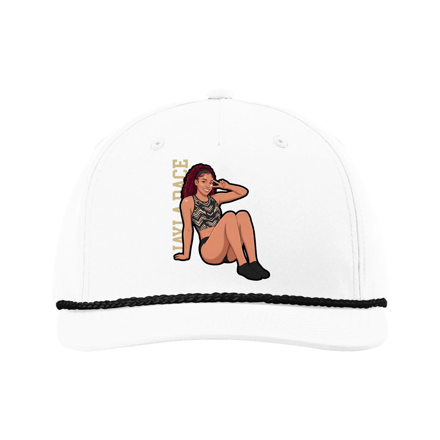 Five-Panel Classic Rope Cap — Name Vertical in White