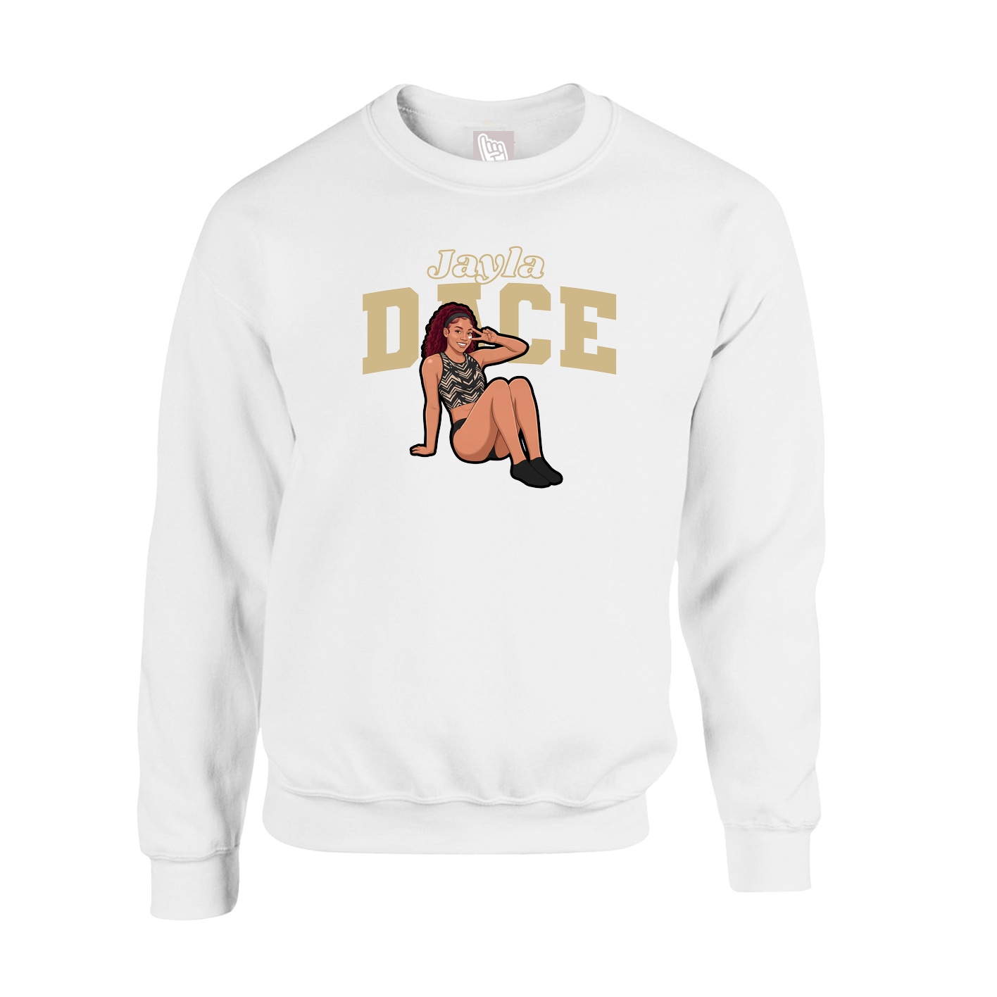 Fleece Crew — Name Arch in White