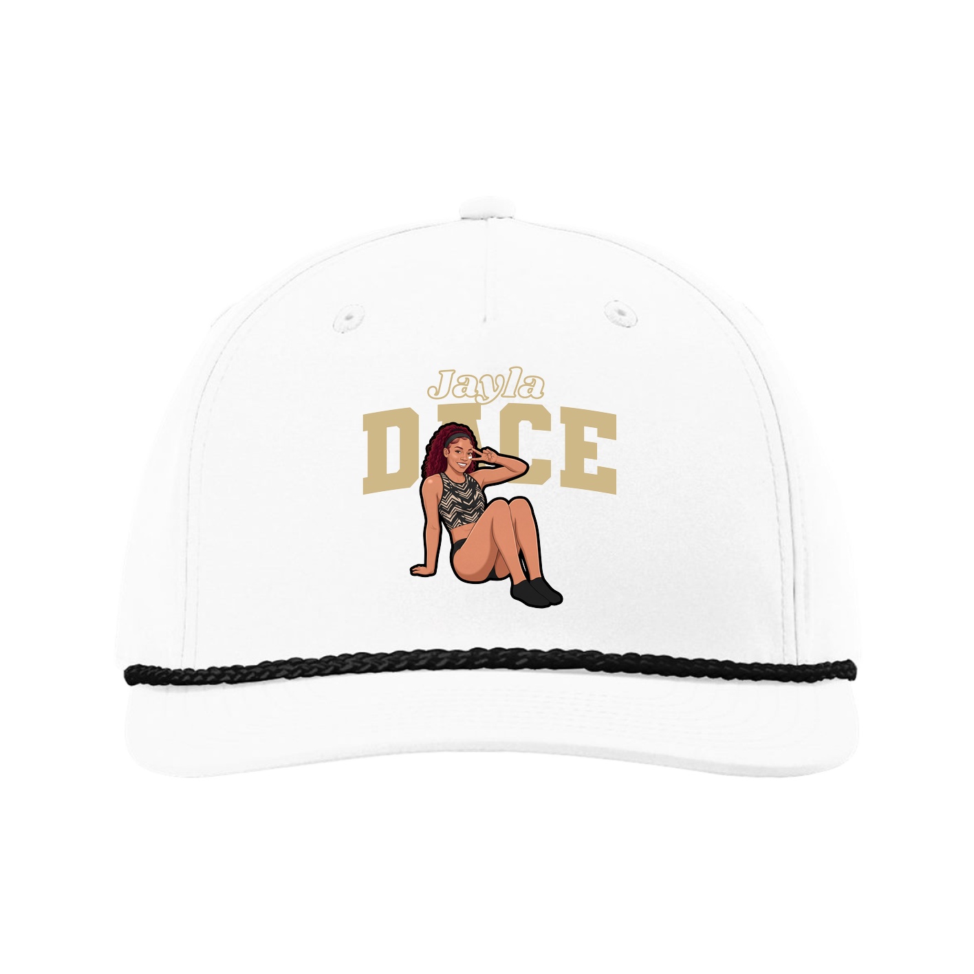 Five-Panel Classic Rope Cap — Name Arch in White