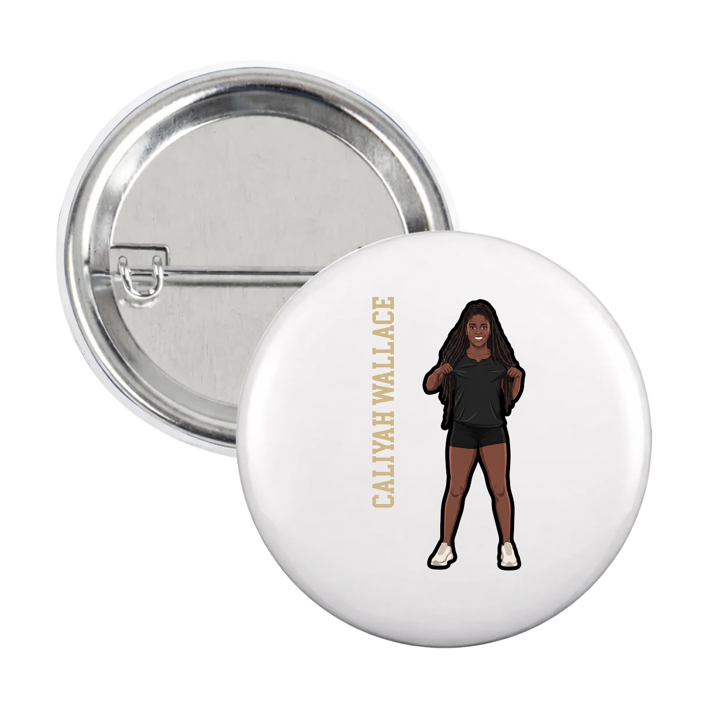 Game Day Button — Name Vertical in White