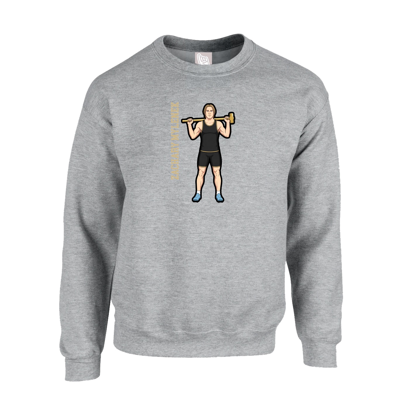 Fleece Crew — Name Vertical in Grey