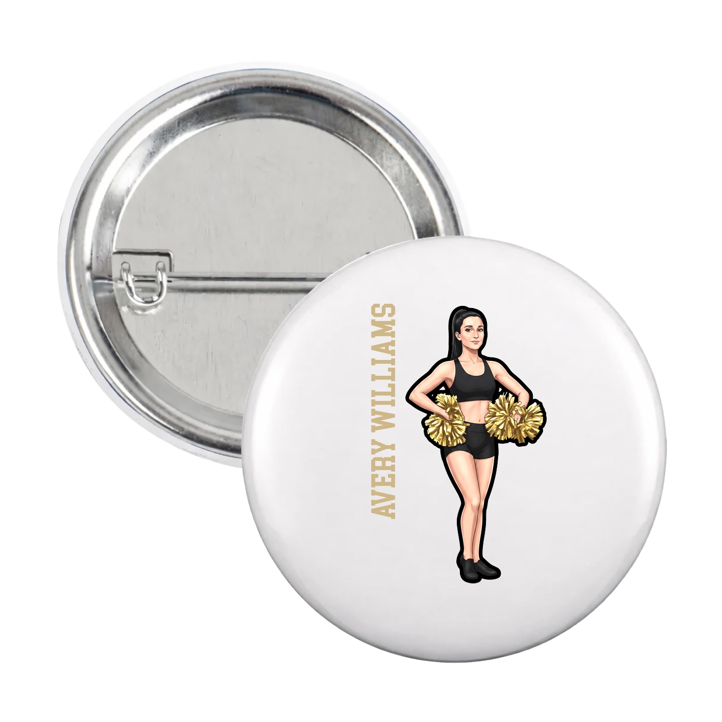 Game Day Button — Name Vertical in White