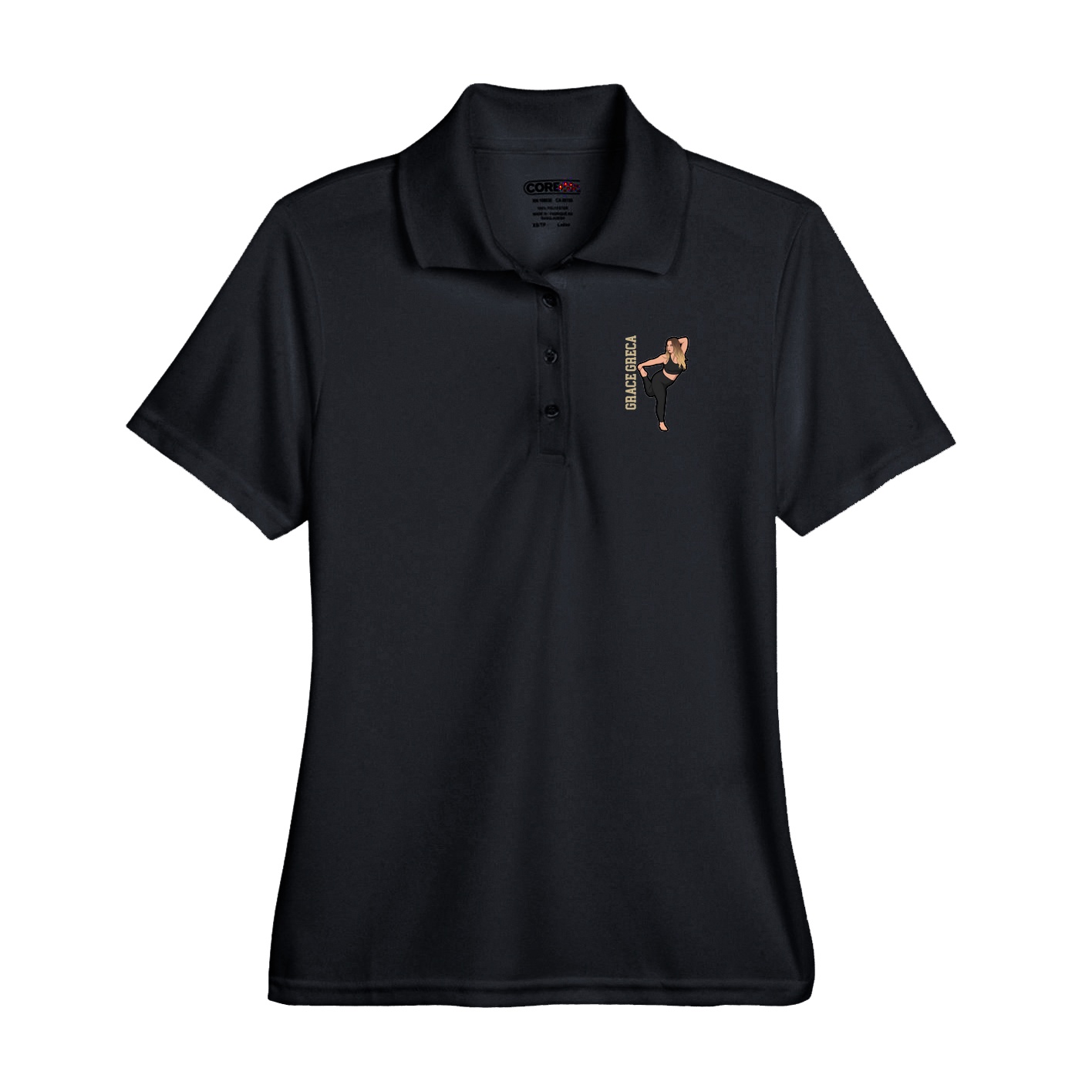 Performance Polo — Name Vertical in Black