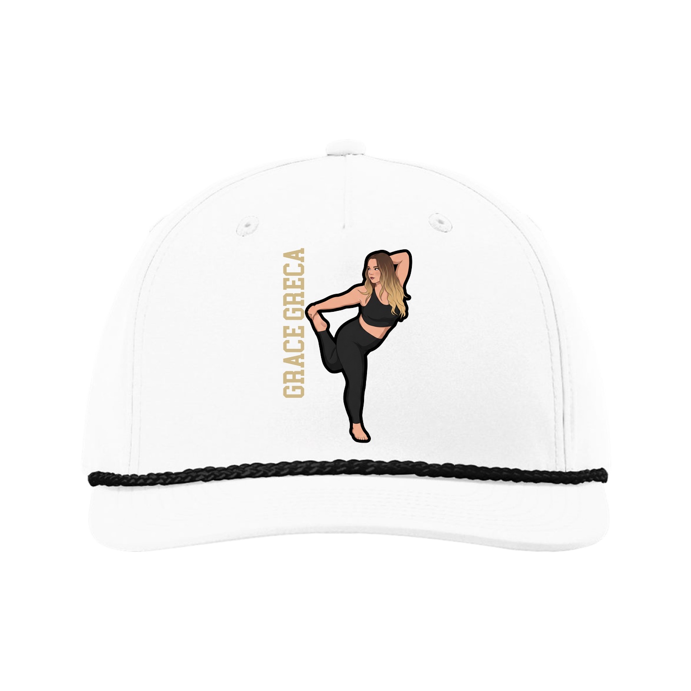 Five-Panel Classic Rope Cap — Name Vertical in White