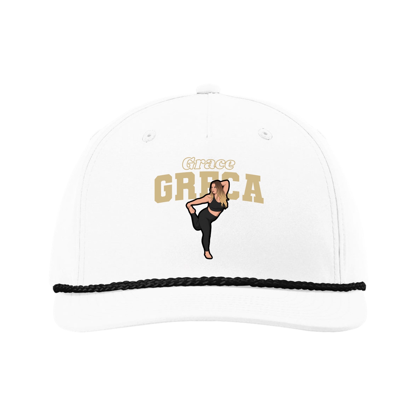 Five-Panel Classic Rope Cap — Name Arch in White