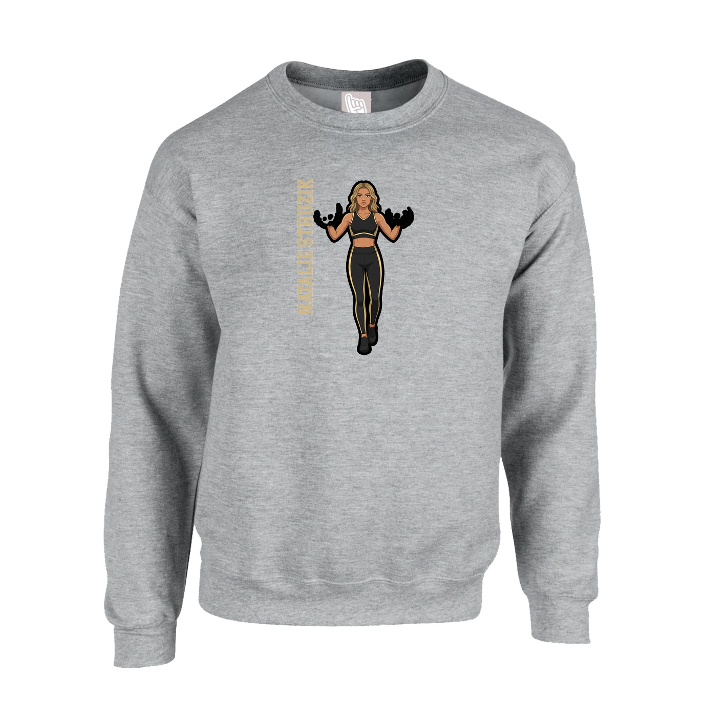 Fleece Crew — Name Vertical in Grey