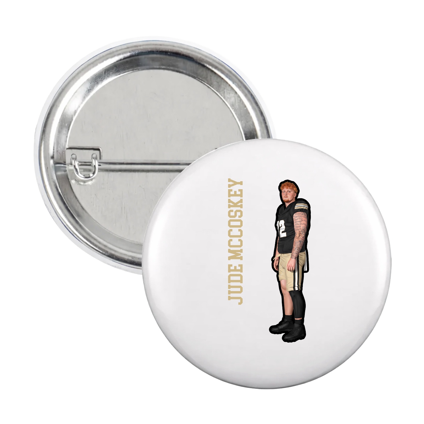 Game Day Button — Name Vertical in White