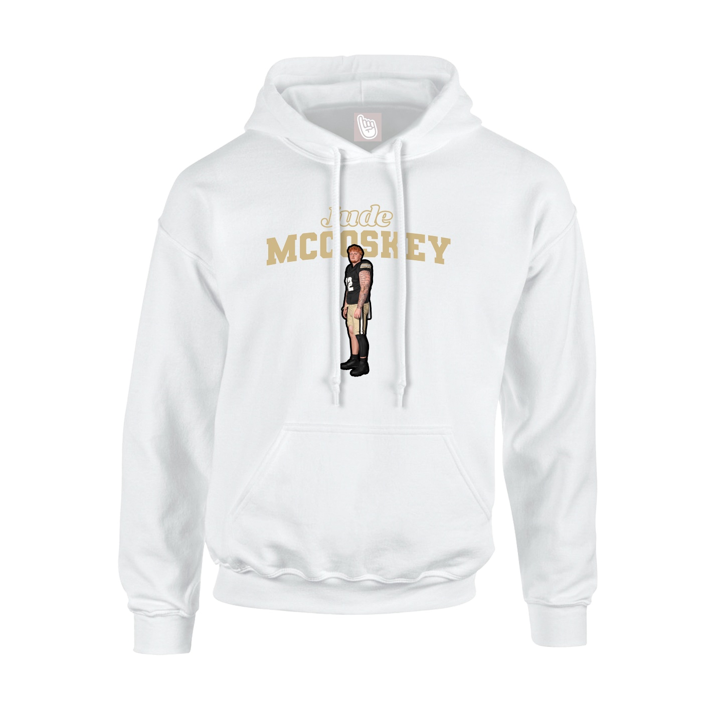 Youth Hoodie — Name Arch in White