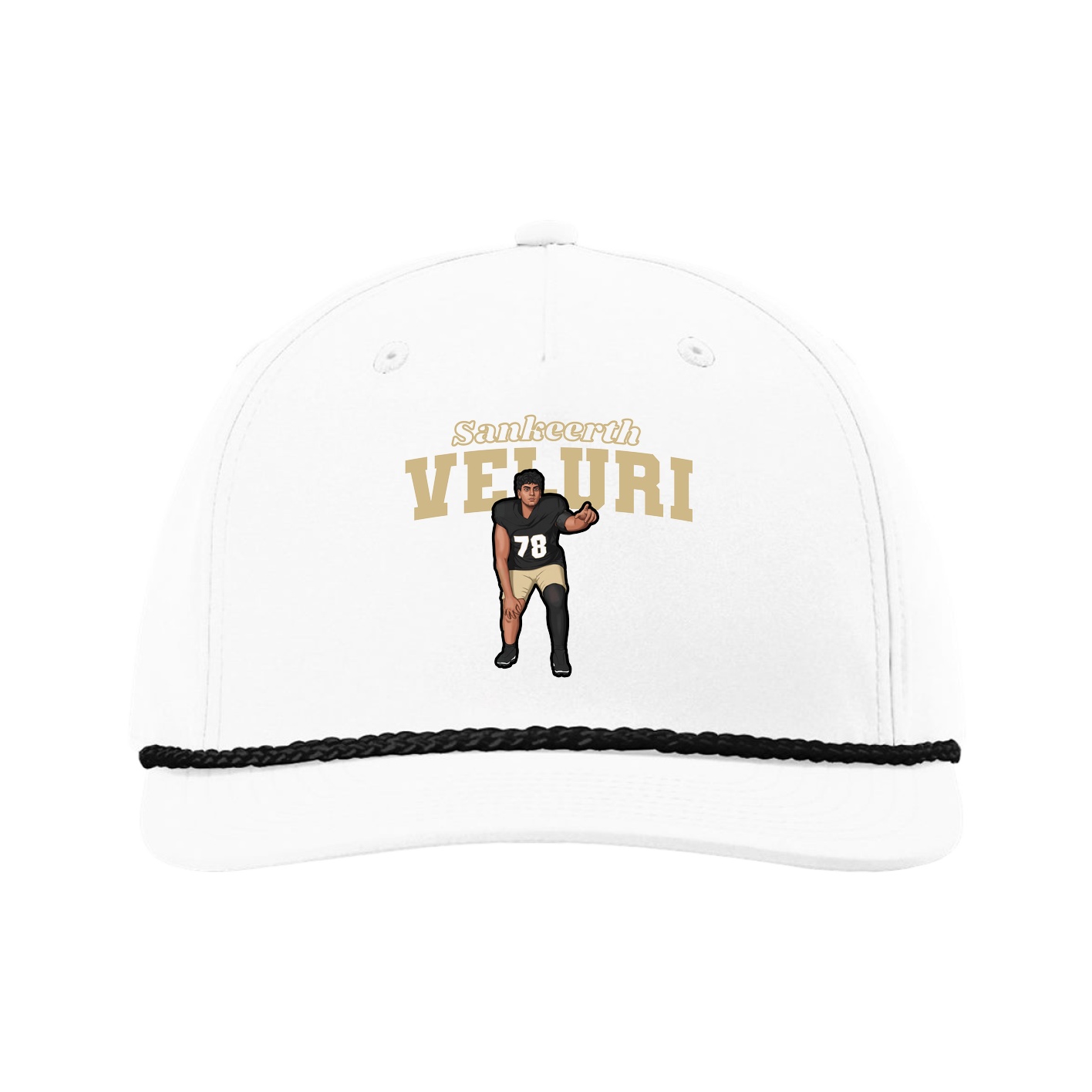 Five-Panel Classic Rope Cap — Name Arch in White
