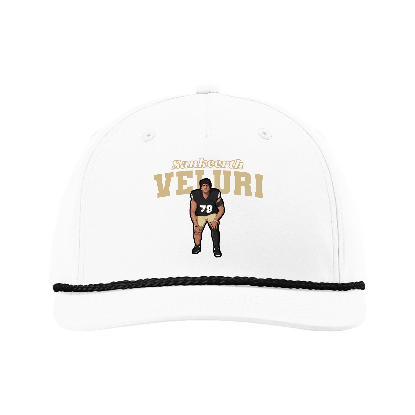 Five-Panel Classic Rope Cap — Name Arch in White