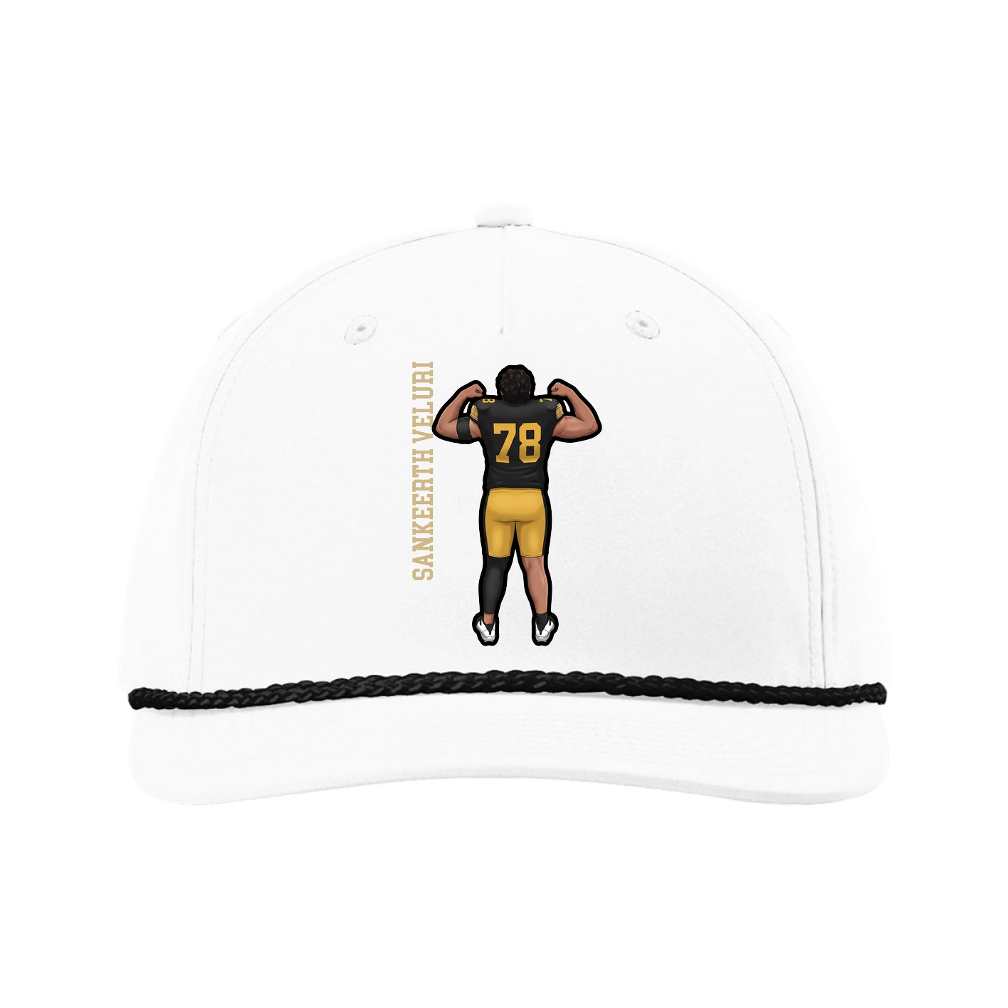 Five-Panel Classic Rope Cap — Name Vertical in White