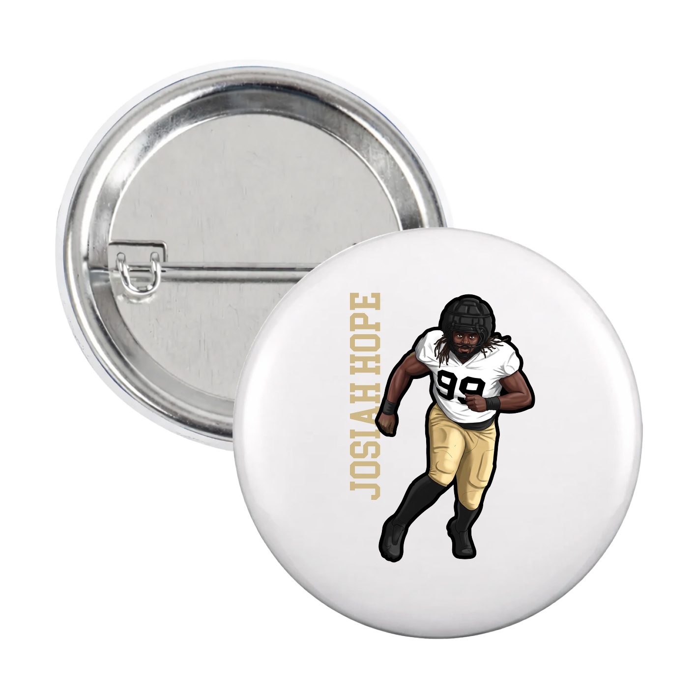 Game Day Button — Name Vertical in White