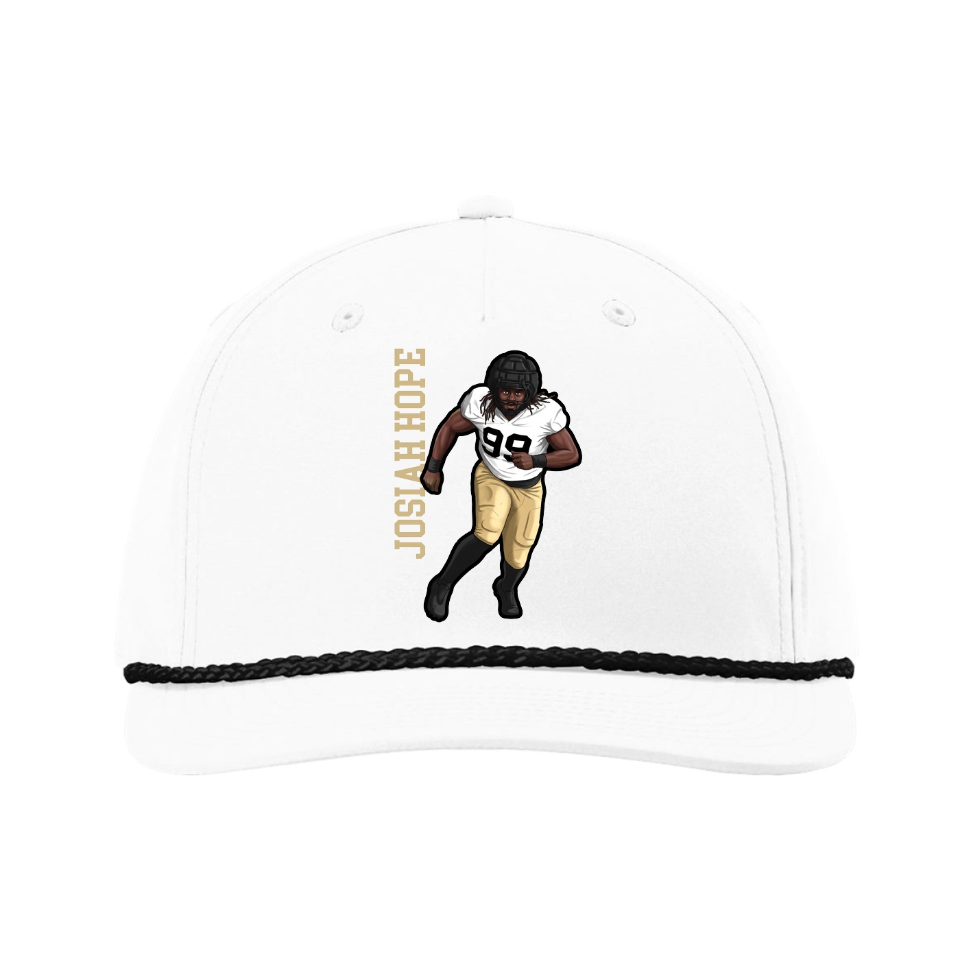 Five-Panel Classic Rope Cap — Name Vertical in White