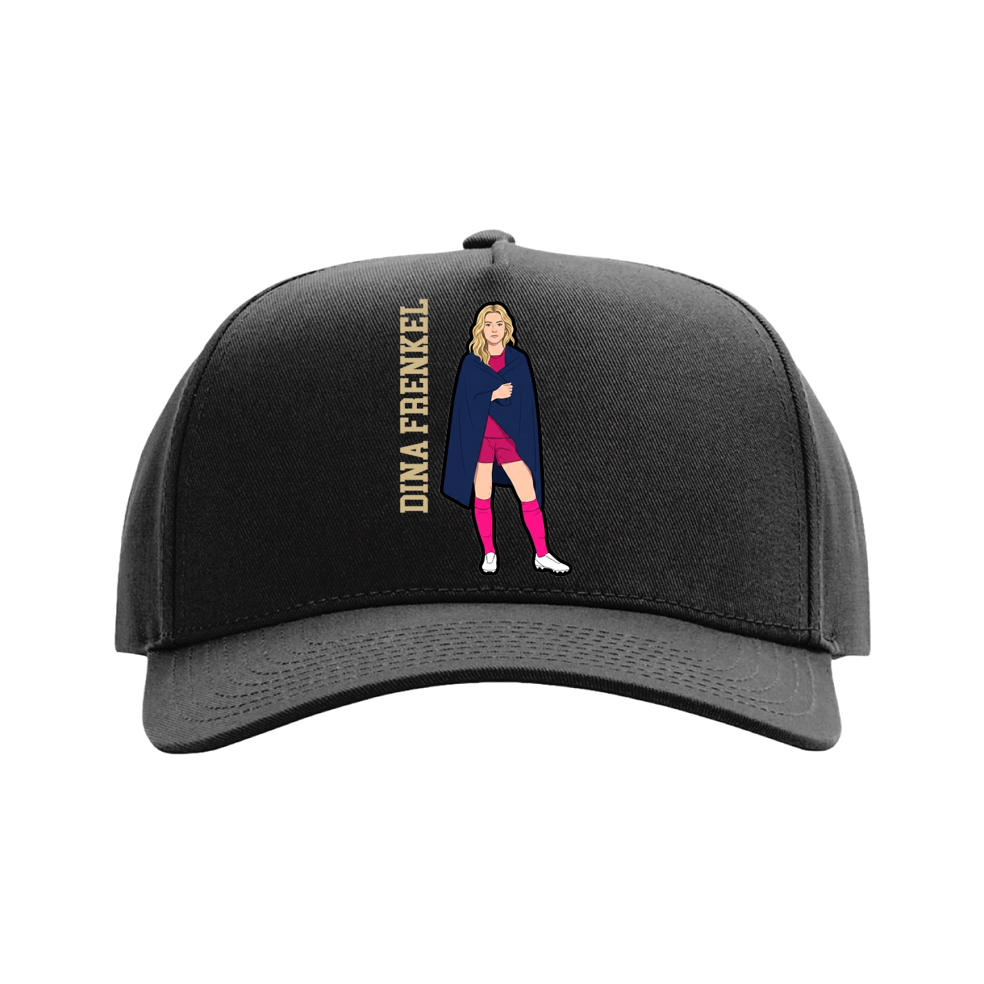 Full Fabric Five-Panel Champ Cap — Name Vertical in Black