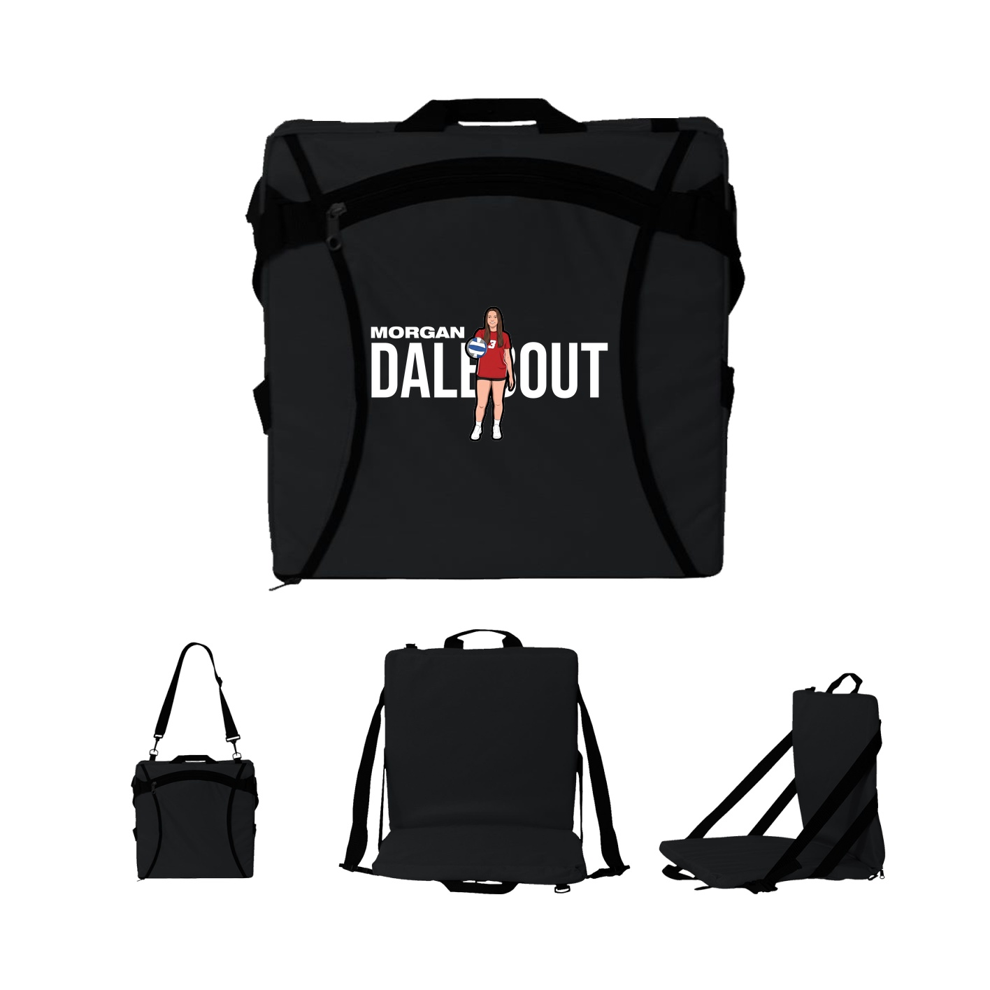 Folding Stadium Seat — Player Name in Black