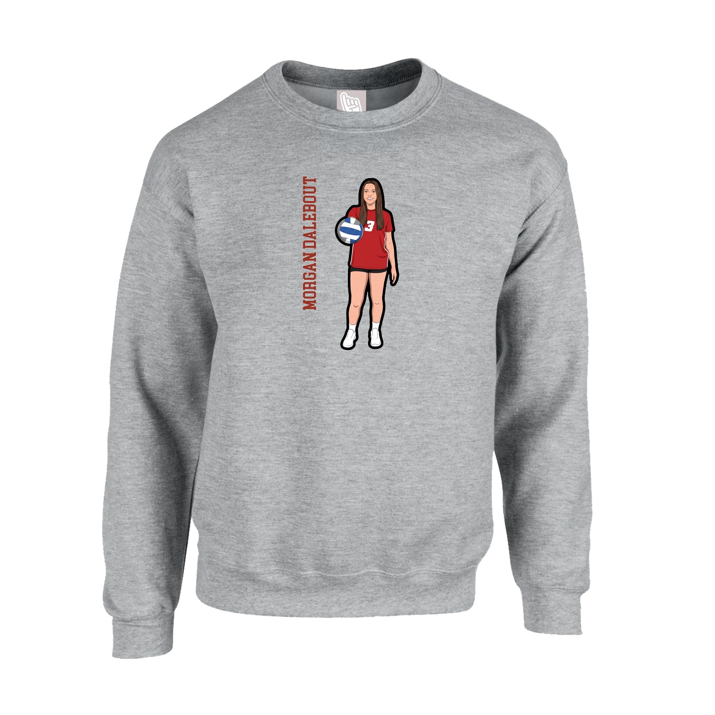 Fleece Crew — Name Vertical in Grey