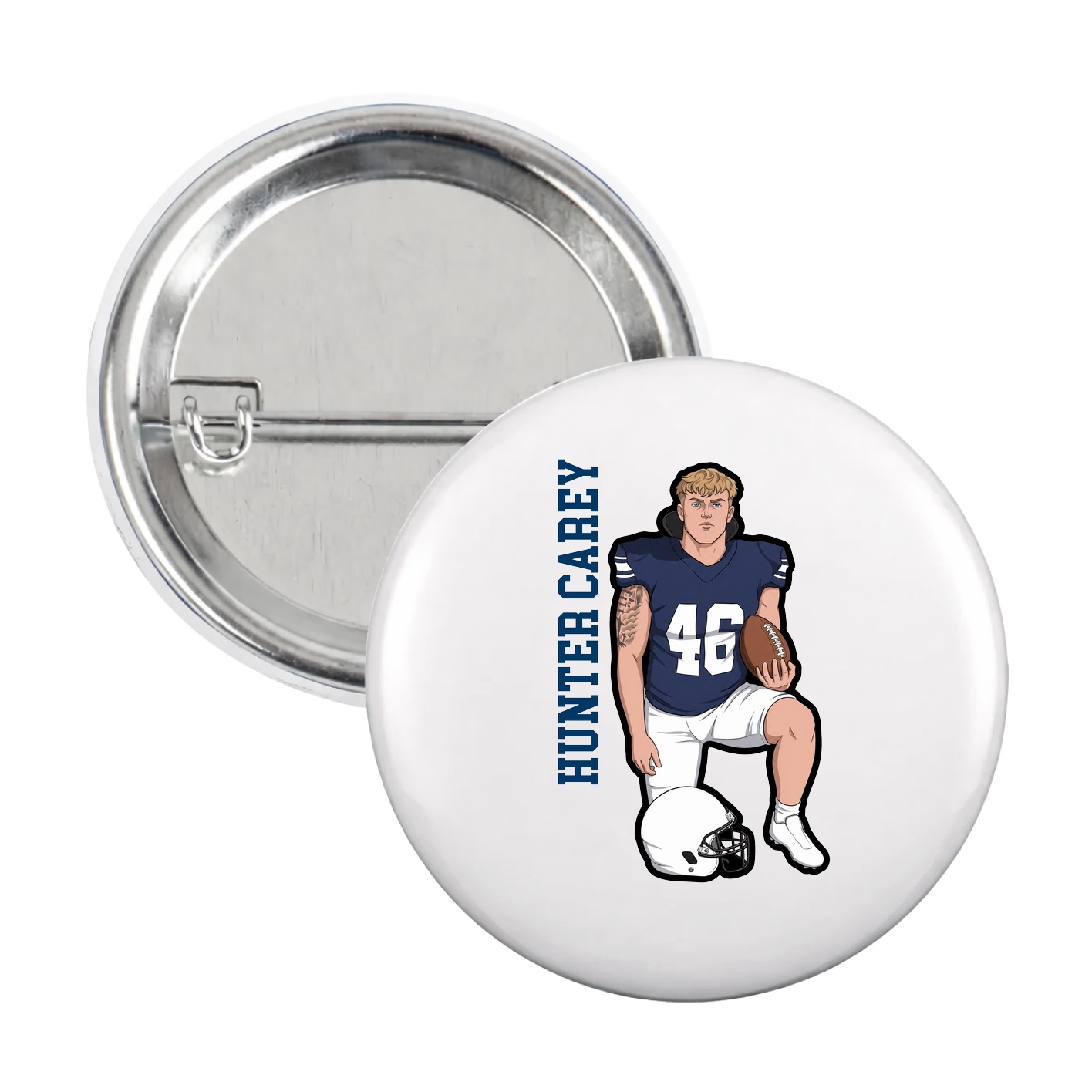 Game Day Button — Name Vertical in White