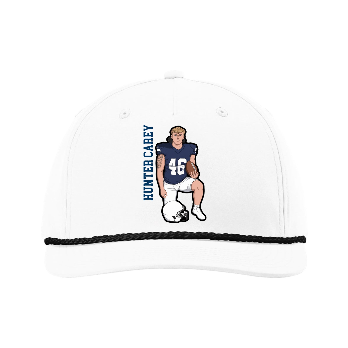 Five-Panel Classic Rope Cap — Name Vertical in White