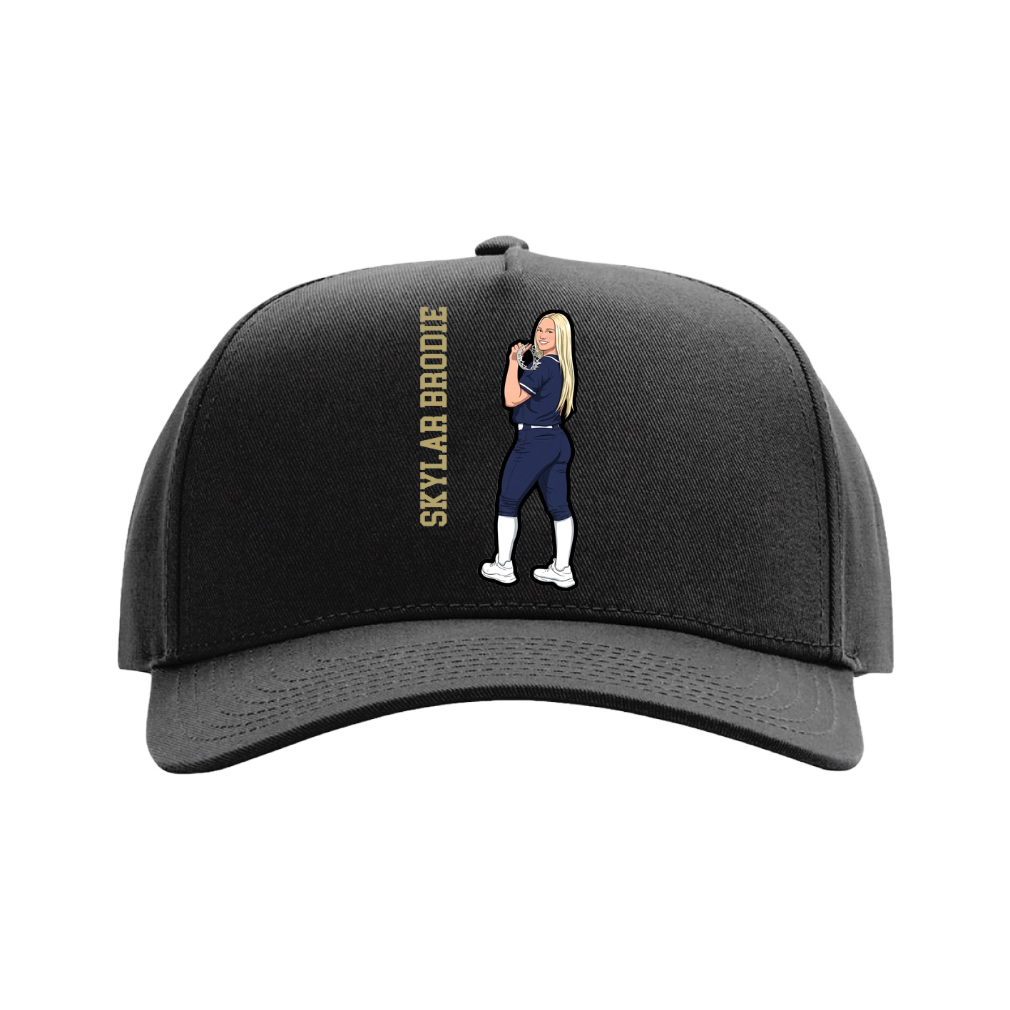 Full Fabric Five-Panel Champ Cap — Name Vertical in Black
