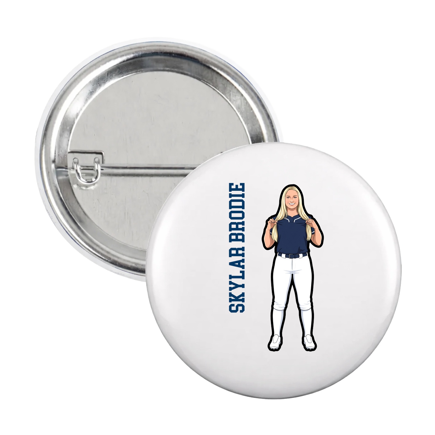 Game Day Button — Name Vertical in White