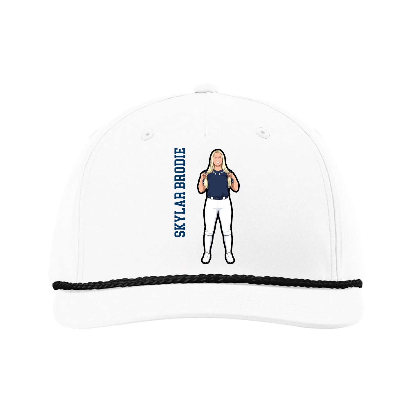 Five-Panel Classic Rope Cap — Name Vertical in White