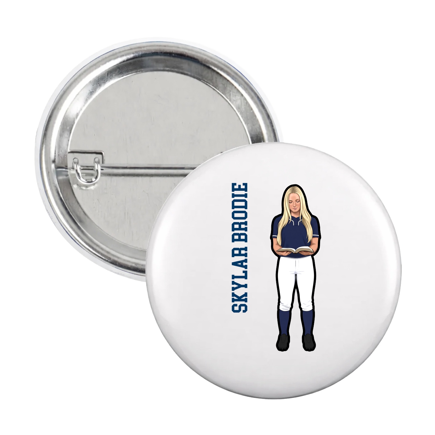 Game Day Button — Name Vertical in White