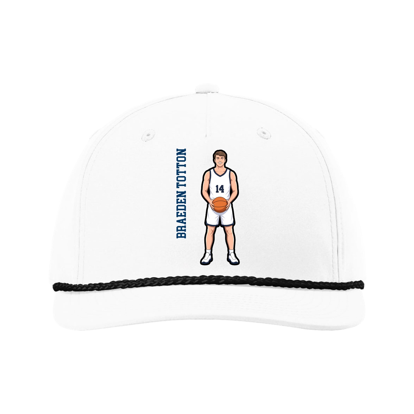 Five-Panel Classic Rope Cap — Name Vertical in White