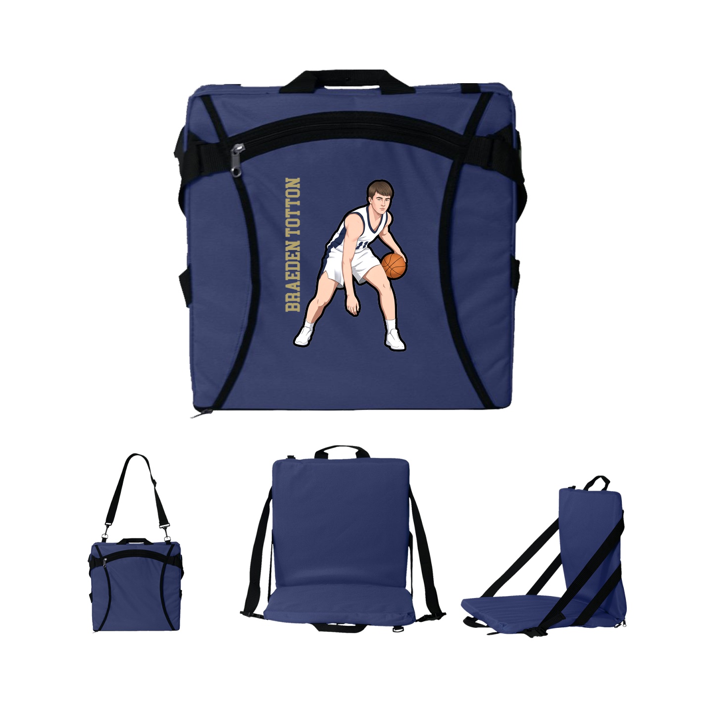Folding Stadium Seat — Name Vertical in Navy