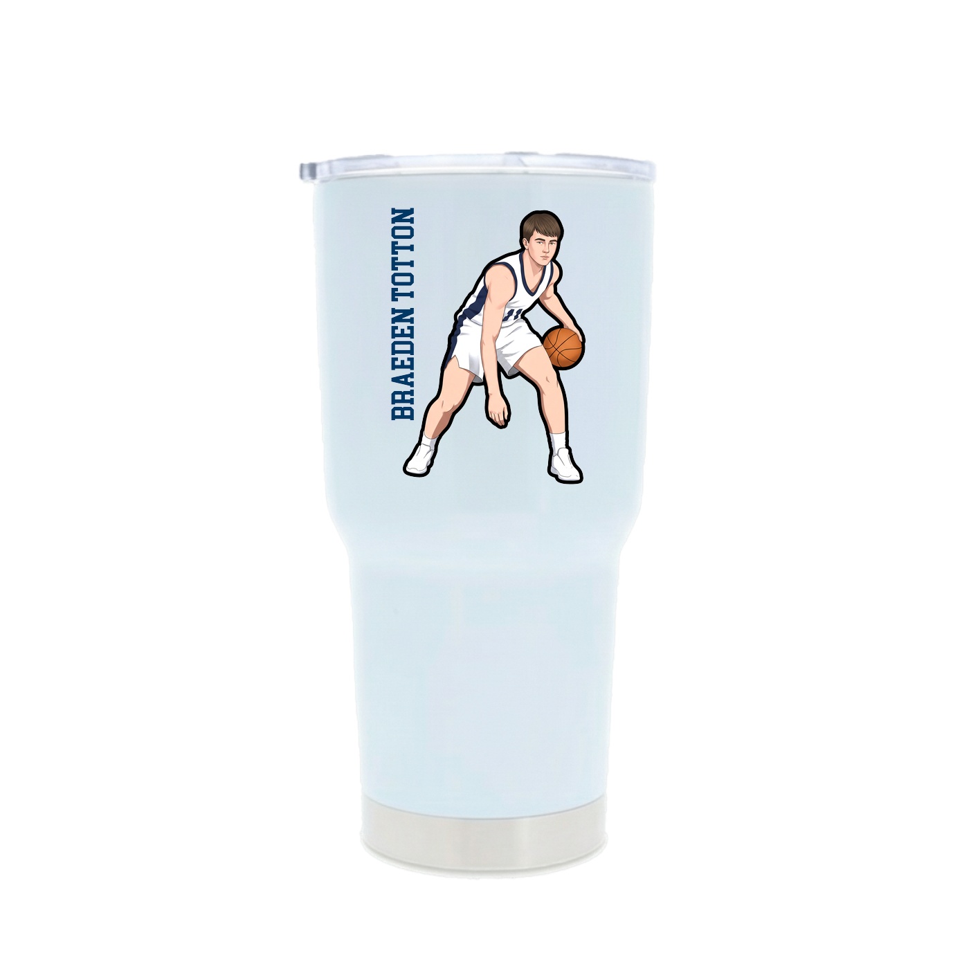 30oz Stainless Steel Tumbler — Name Vertical in White
