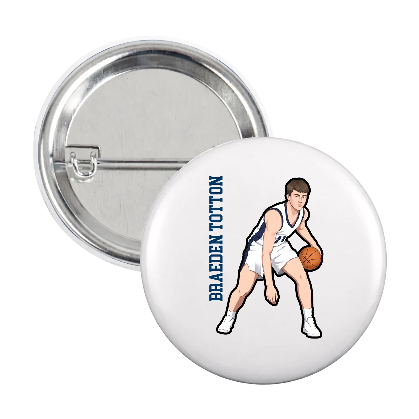 Game Day Button — Name Vertical in White