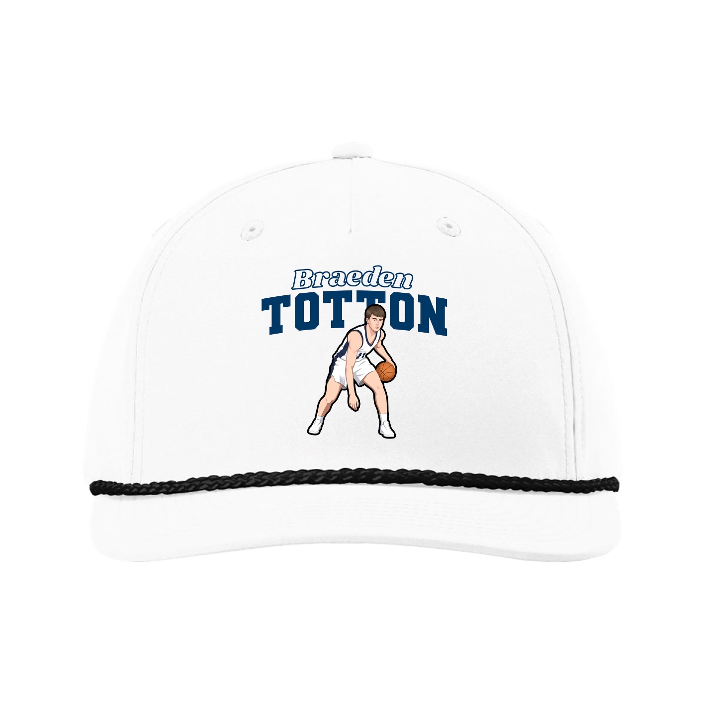 Five-Panel Classic Rope Cap — Name Arch in White