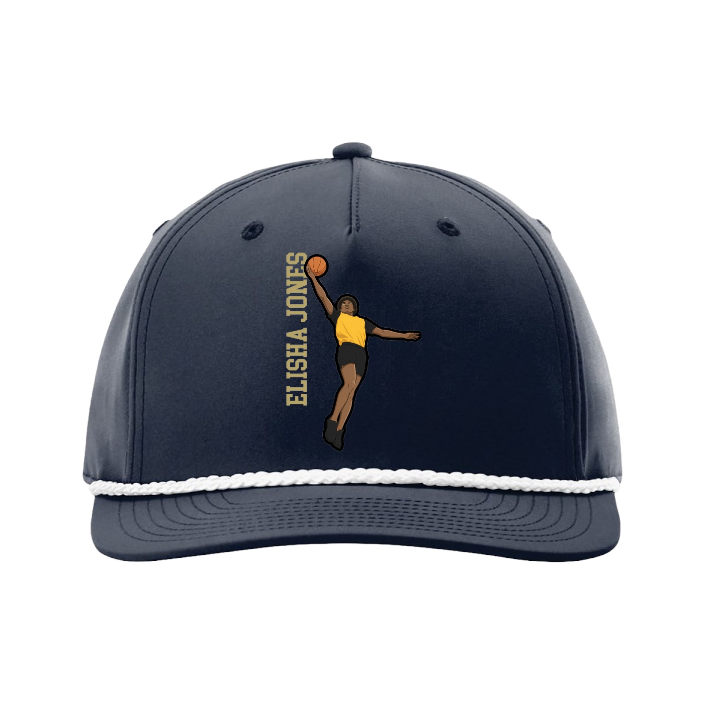 Five-Panel Classic Rope Cap — Name Vertical in Navy