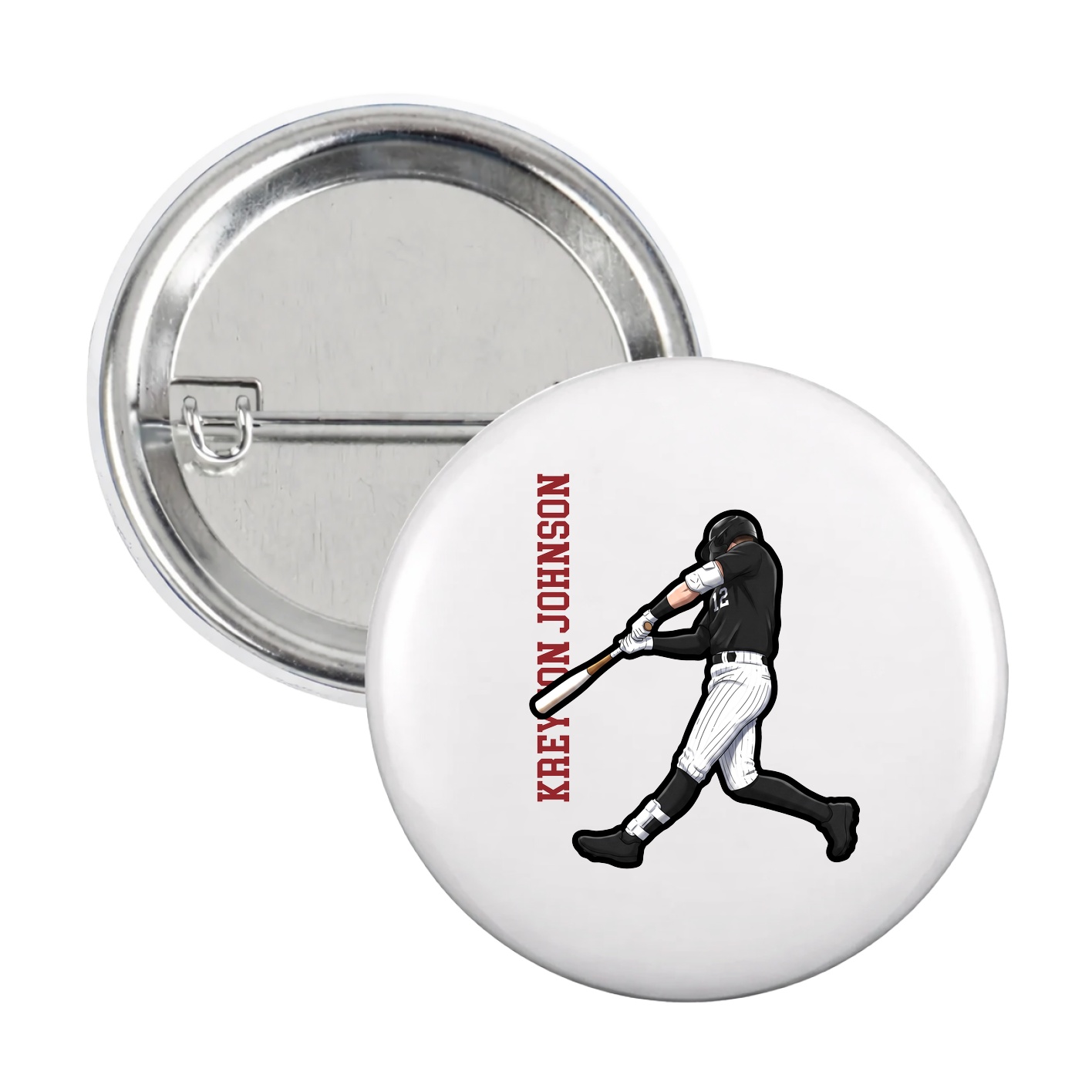 Game Day Button — Name Vertical in White