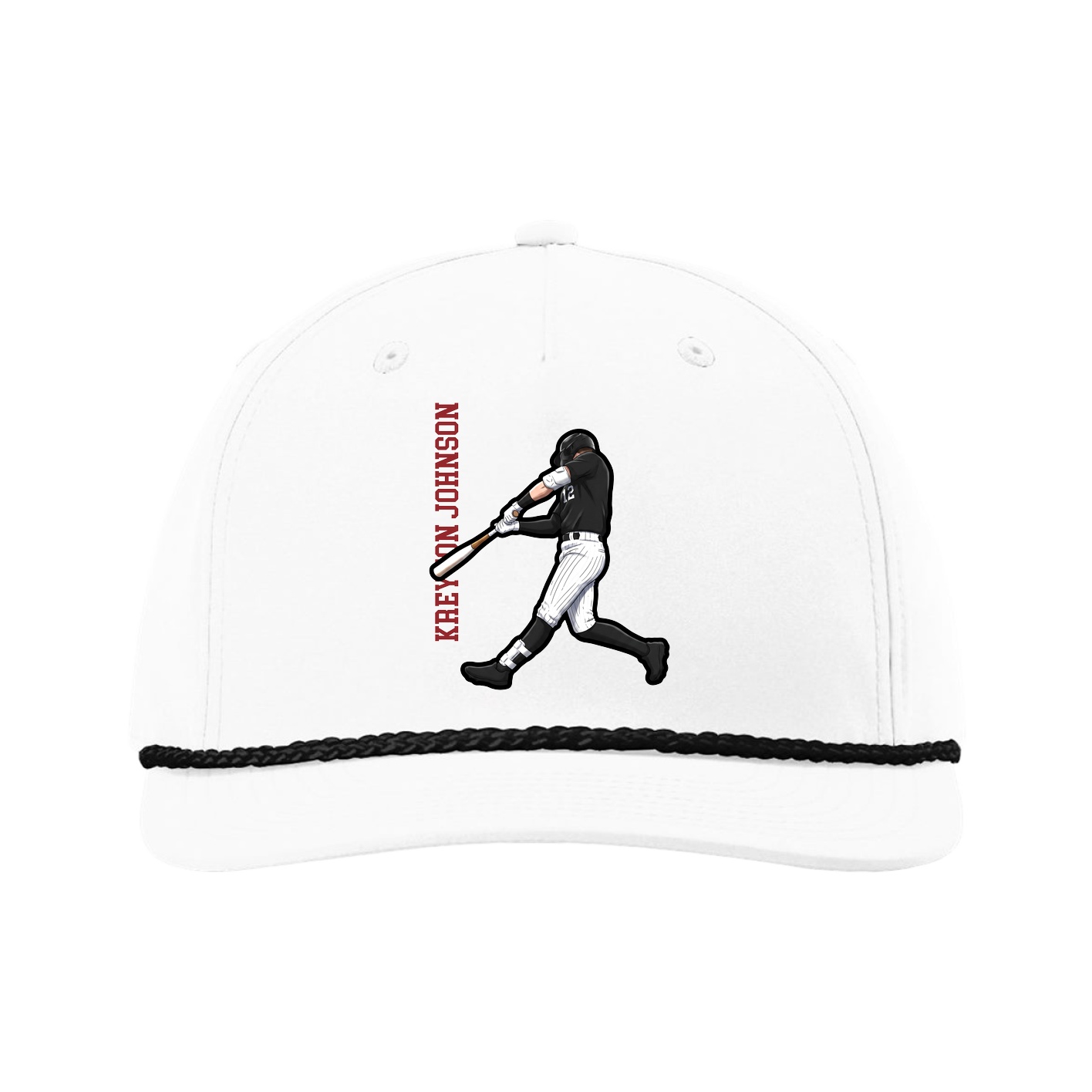 Five-Panel Classic Rope Cap — Name Vertical in White