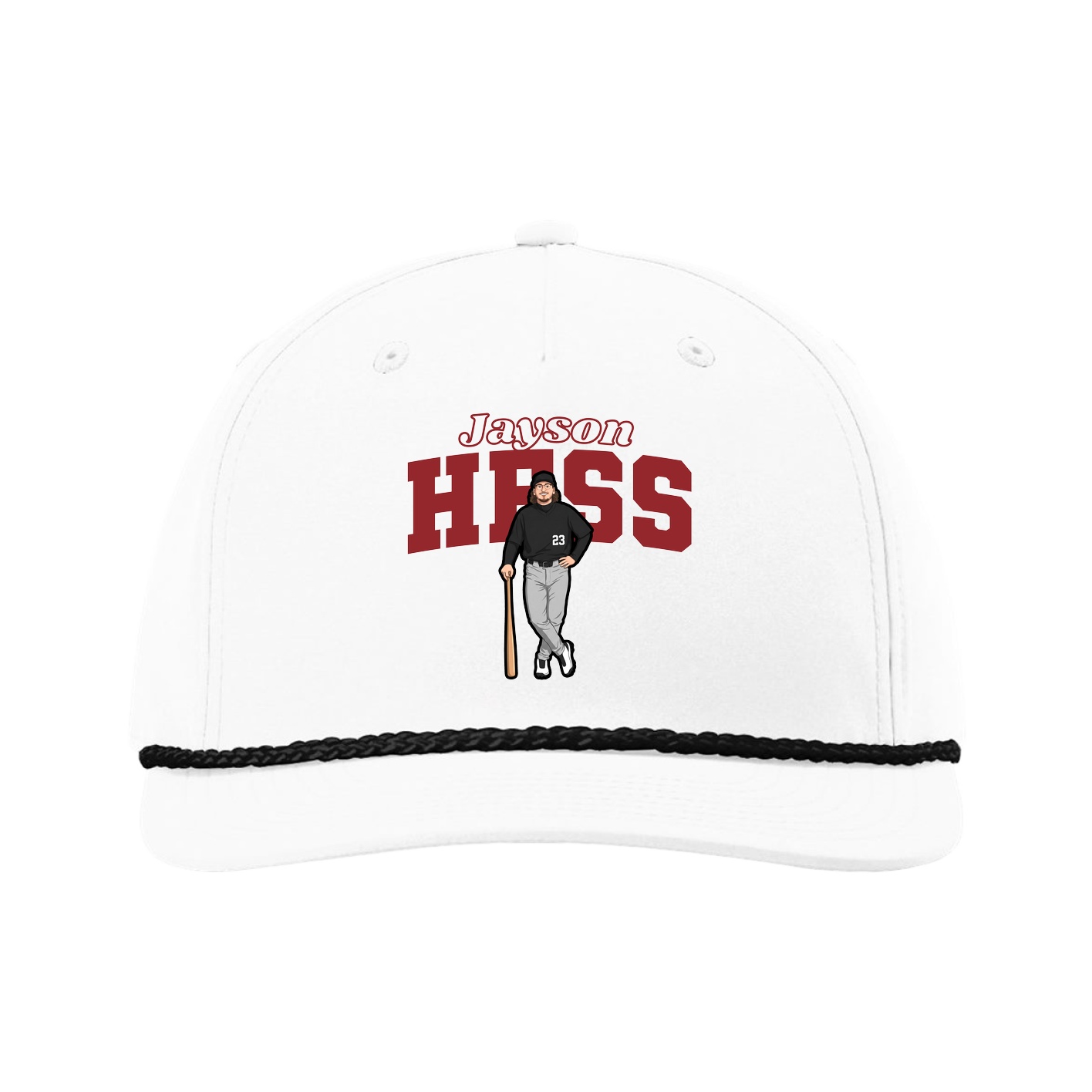 Five-Panel Classic Rope Cap — Name Arch in White