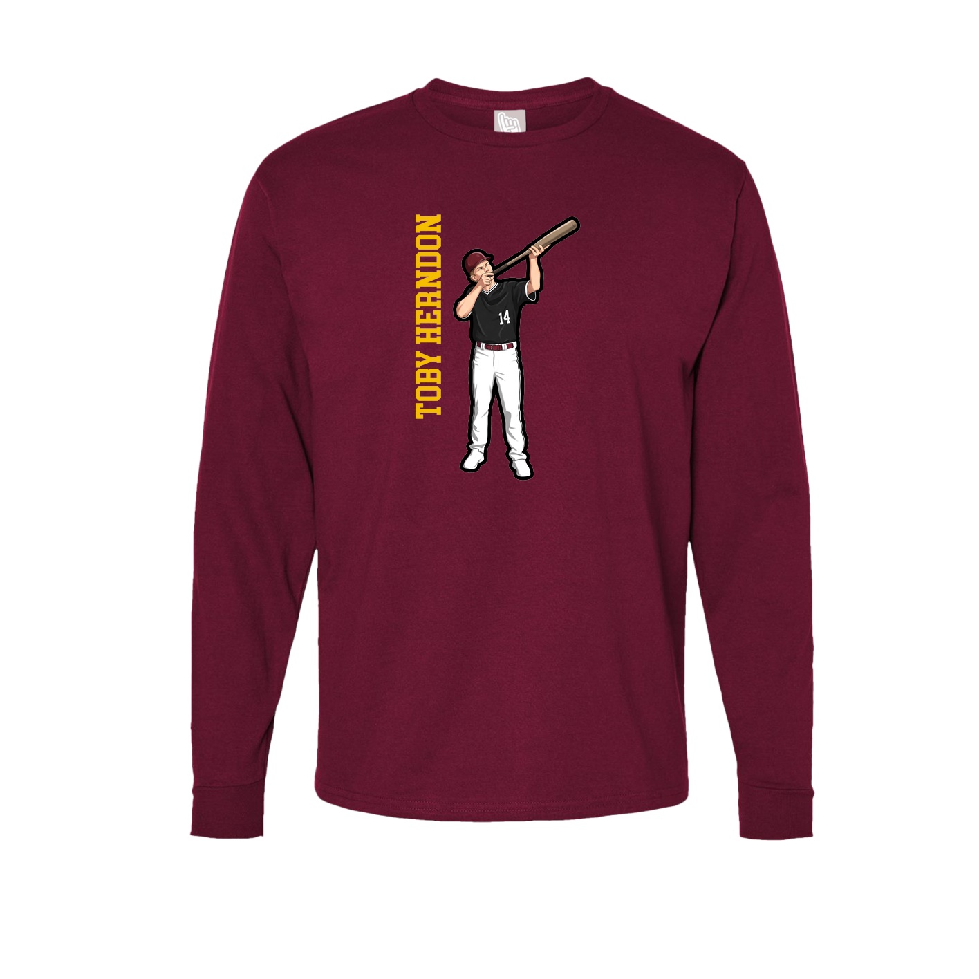 Long Sleeve Tee — Name Vertical in Cardinal