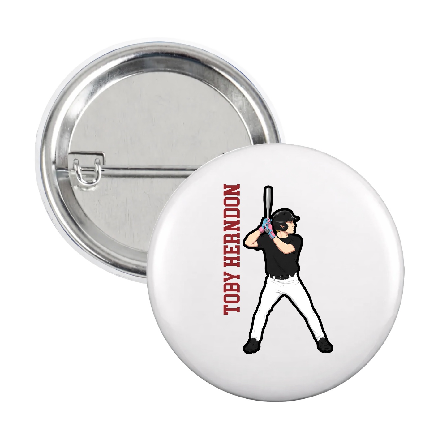Game Day Button — Name Vertical in White