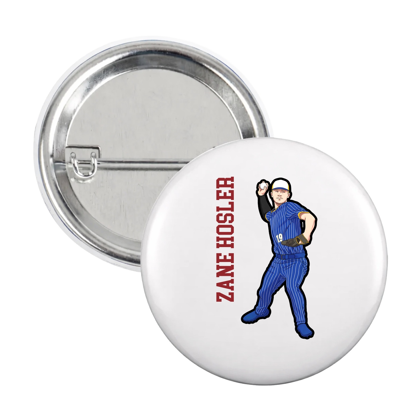 Game Day Button — Name Vertical in White