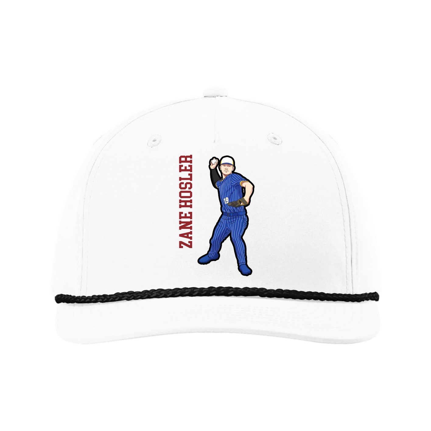 Five-Panel Classic Rope Cap — Name Vertical in White