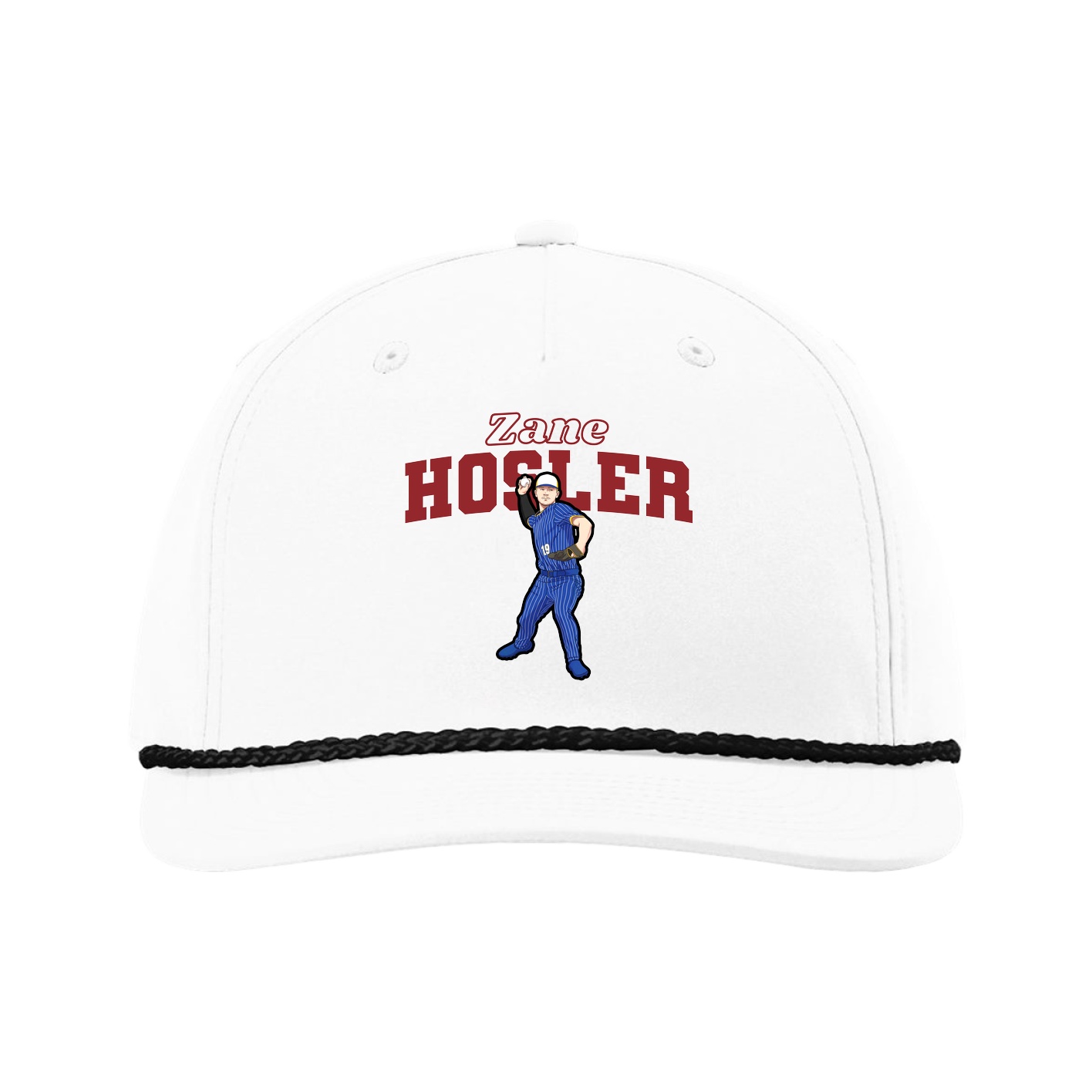Five-Panel Classic Rope Cap — Name Arch in White