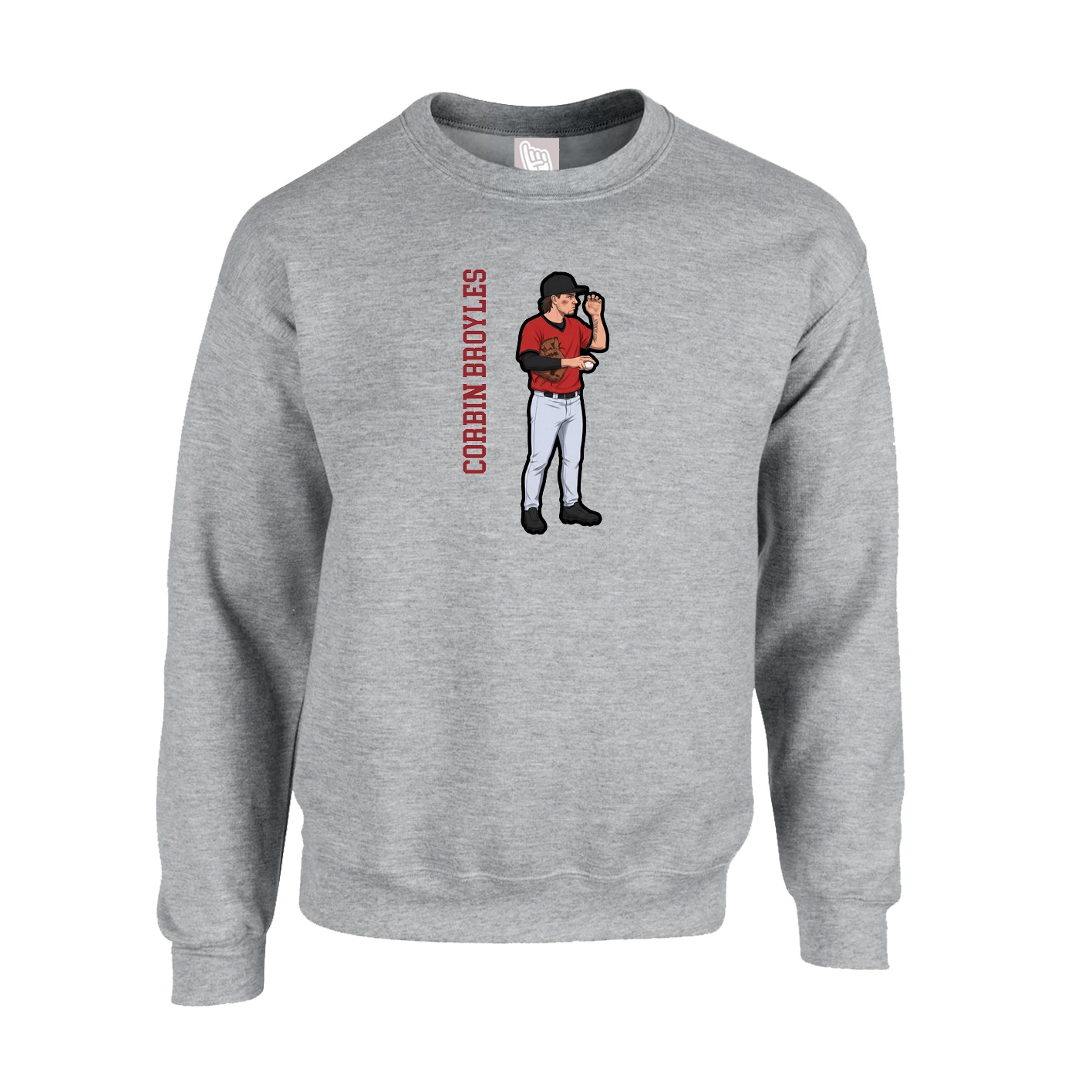 Fleece Crew — Name Vertical in Grey