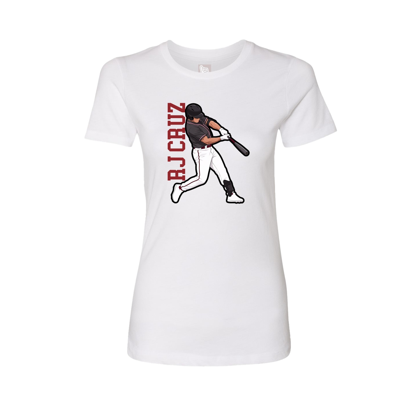 Fitted Women's Tee — Name Vertical in White