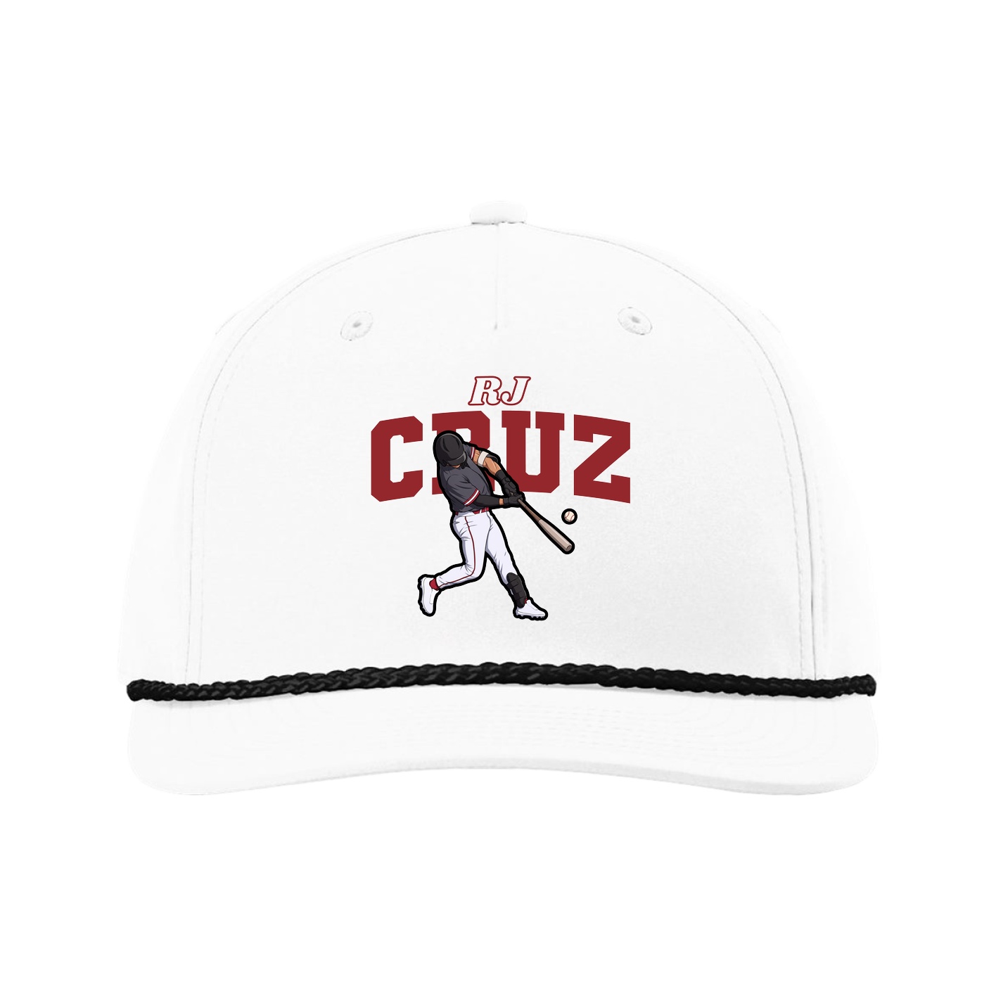 Five-Panel Classic Rope Cap — Name Arch in White