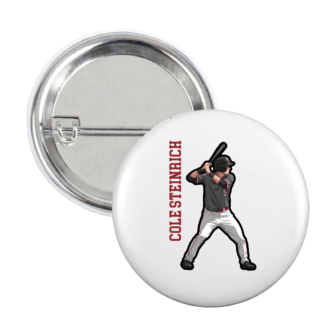 Game Day Button — Name Vertical in White