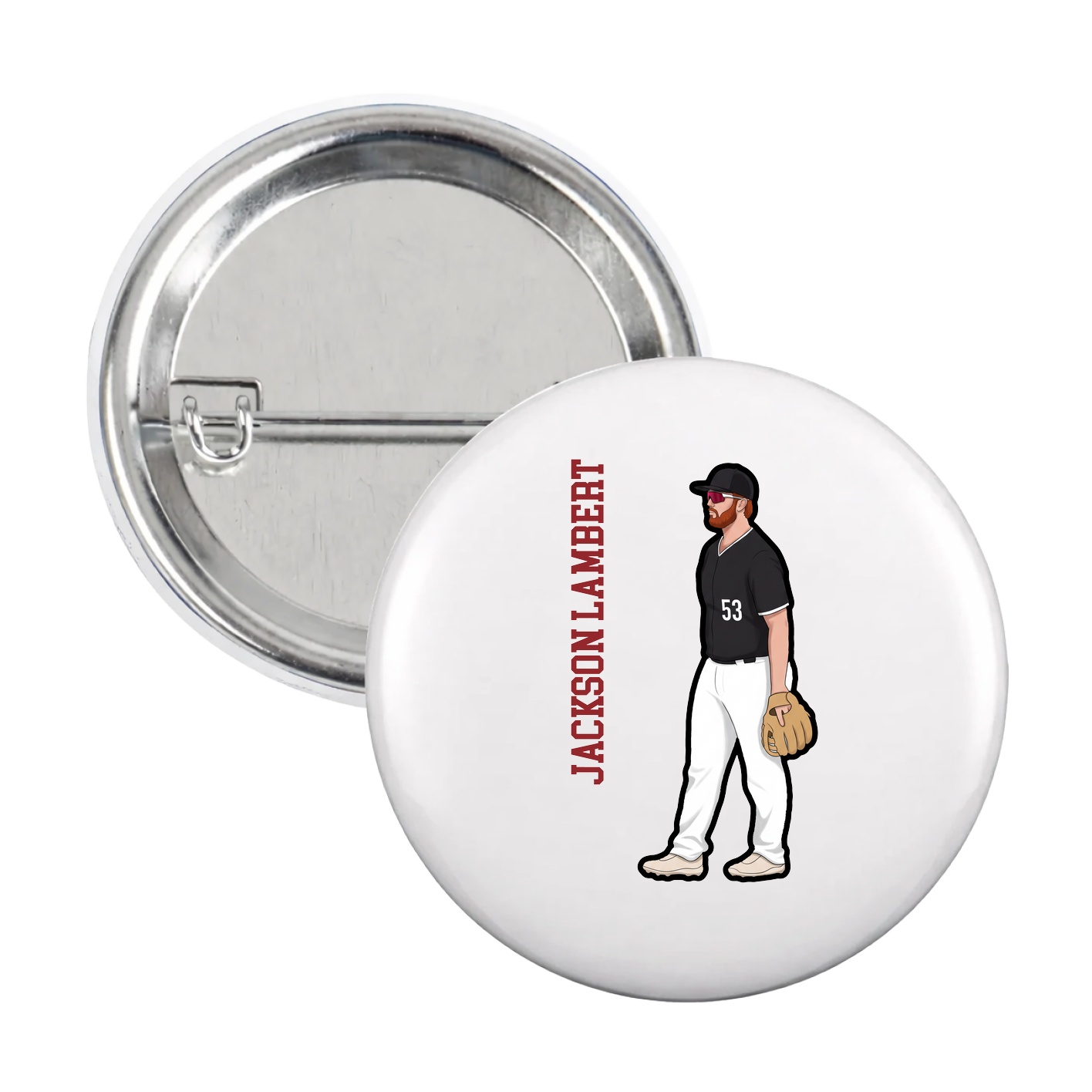 Game Day Button — Name Vertical in White