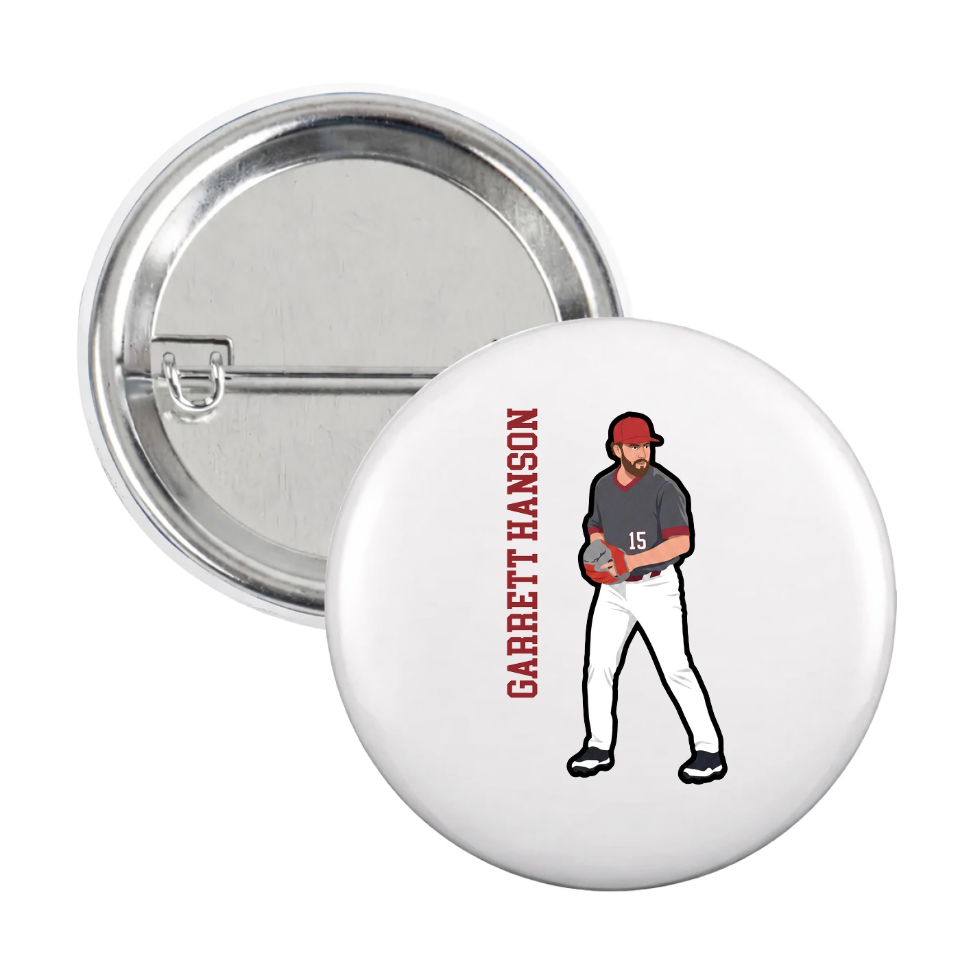 Game Day Button — Name Vertical in White